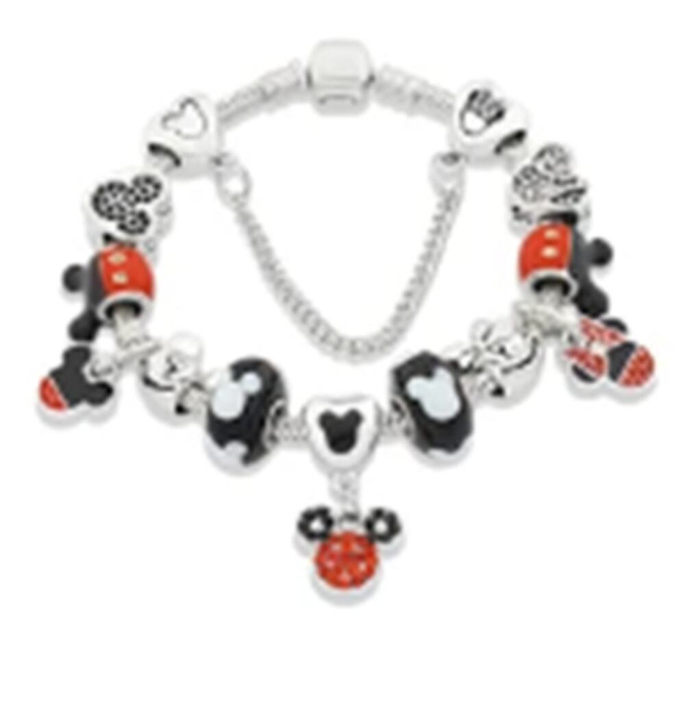 Mickey Minnie Chunky Charm Bracelet Red Black & White Enamel & Rhinestones